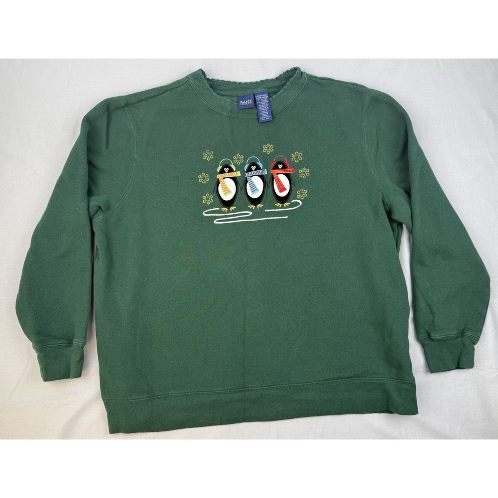 Cozy Penguin‎ Christmas Sweatshirt XL Green Cute Winter Core